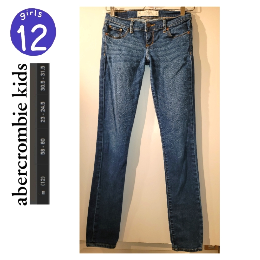 A&F Girls 12 denim slender leg jeans with whiskering EUC